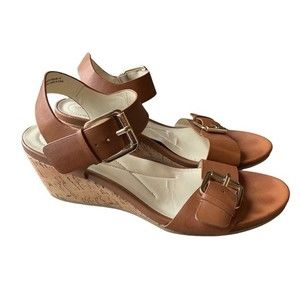 Andrew Geller Faux Leather Farran Cork Wedge Sandals in Sz 9.5